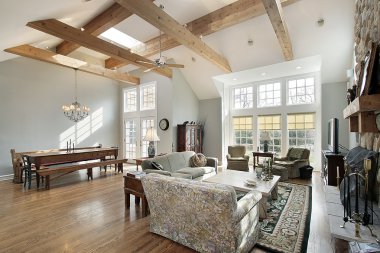 Family room with ceiling beams clipart