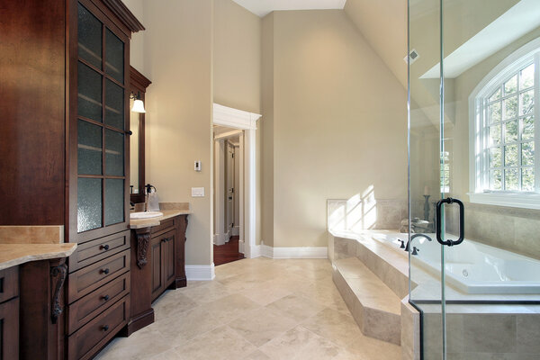 Master bath with step up tub