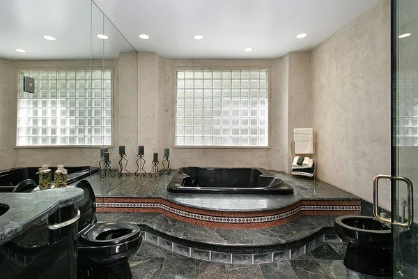 Master bath with black marble — Stock Photo, Image