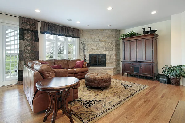 Family room with fireplace — Stock Photo, Image