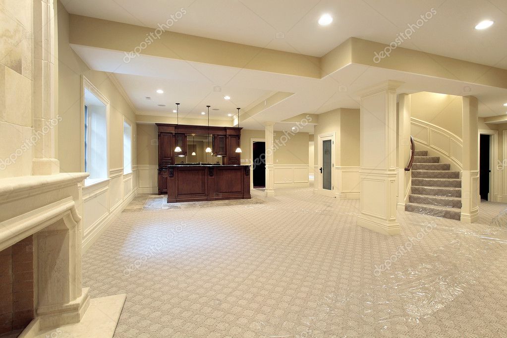 Basement In New Construction Home Stock Photo Lmphot 8702018 Basement In New Construction Home With Stone Fireplace Photo By