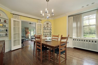 Dining room with wood floors clipart