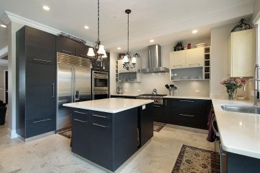 Kitchen with black cabinets clipart