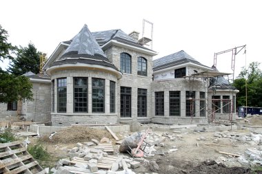 Rear view of new construction home clipart