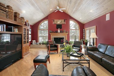 Family room with red walls clipart