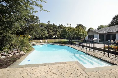 Brick patio and swimming pool