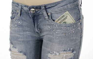 Front jeans pocket with money inside clipart