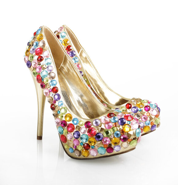 Crystals Encrusted Golden Shoes
