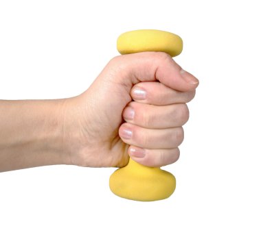 Sarı dumbbell tutarak el