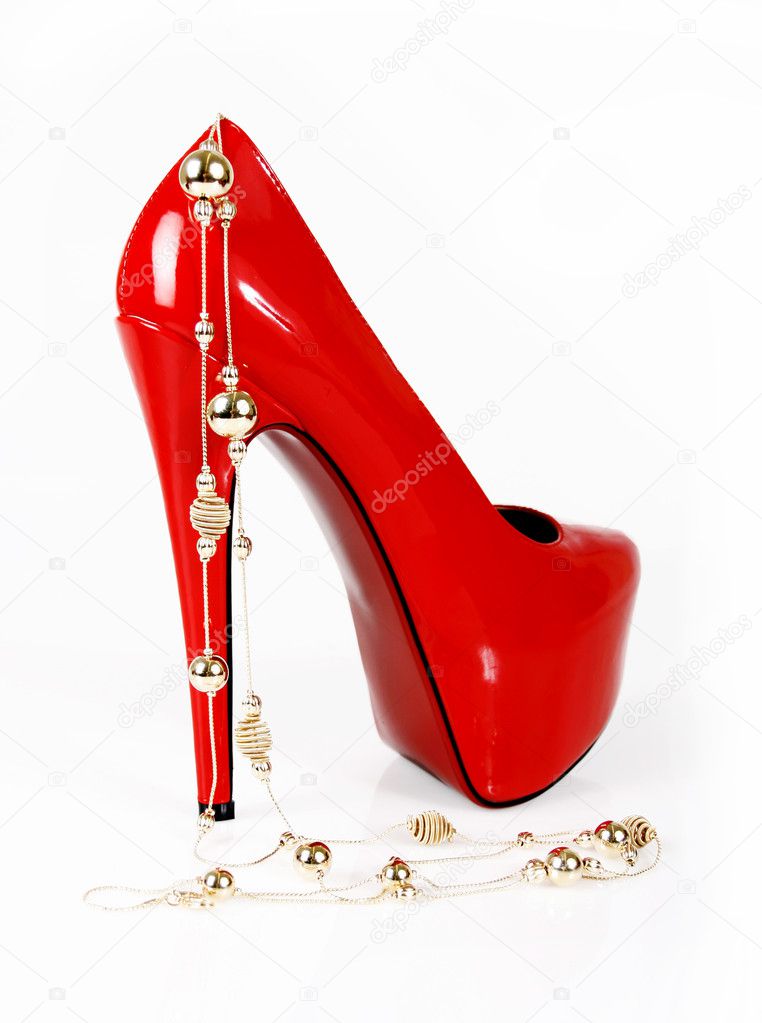 Red shoes and gold necklace