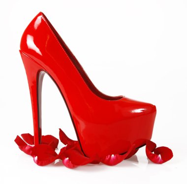 Sexy red shoes and rose petals clipart