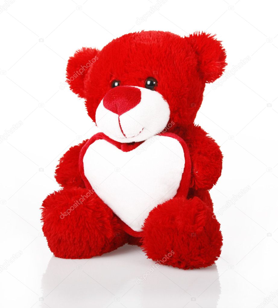 Red teddy bear with heart Stock Photo by ©Guzel 8884997