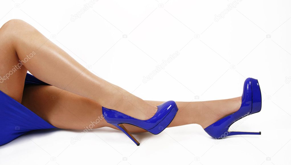 Blue shoes on sexy legs