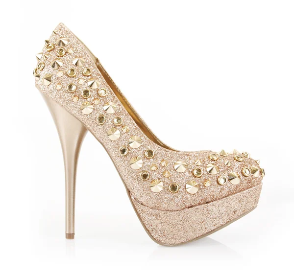 Glitter spiked gold heel — Stock Photo, Image