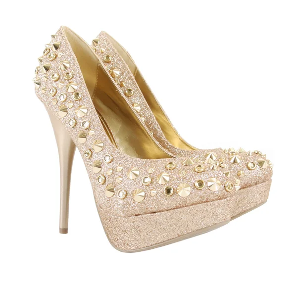 Glitter spiked goud schoenen — Stockfoto