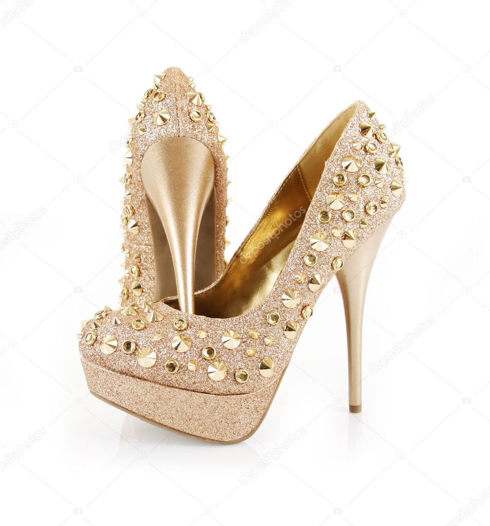 Glitter spiked golden shoes