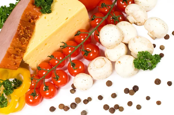 Tomatoes, ham, cheese — Stock Photo, Image