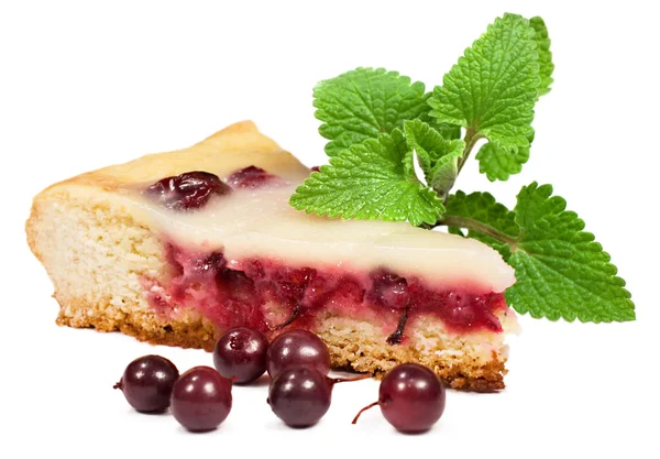 A piece of berry pie with mint leaves — Stock Photo, Image