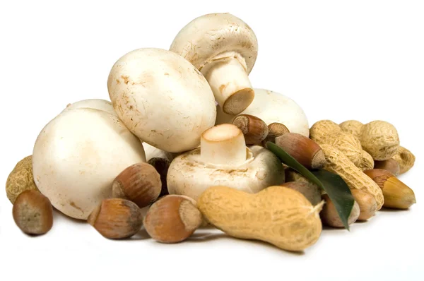 Nozes e cogumelos — Fotografia de Stock