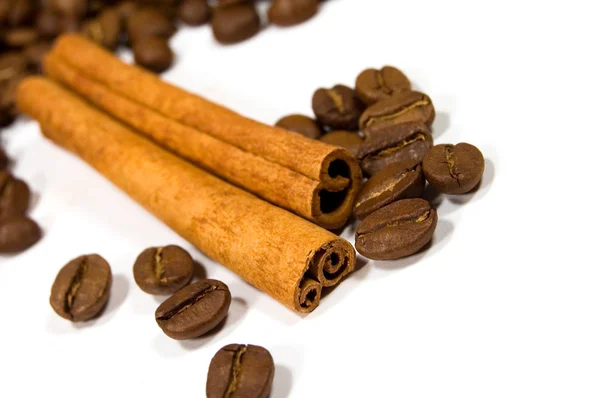 Cinnamon sticks and coffee beans — Stock Photo, Image