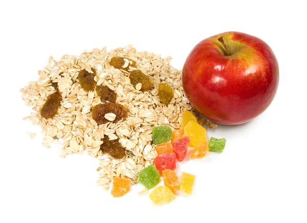 Ervilhas, frutas cristalizadas e maçã — Fotografia de Stock