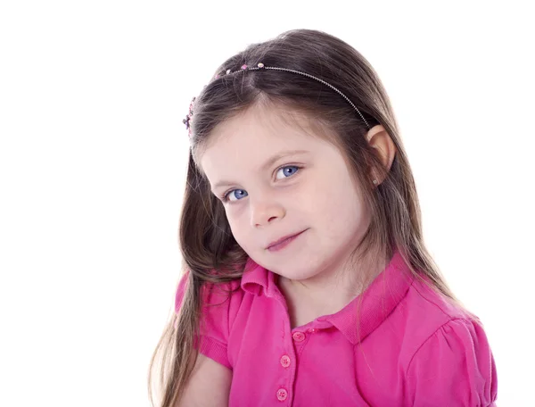 Aranyos kis lány portré elszigetelt fehér — Stock Fotó
