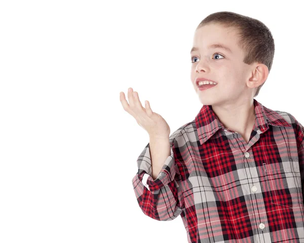 Niño en camisa a cuadros aislado en blanco —  Fotos de Stock