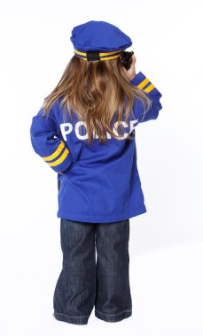 Young girl in police costume clipart