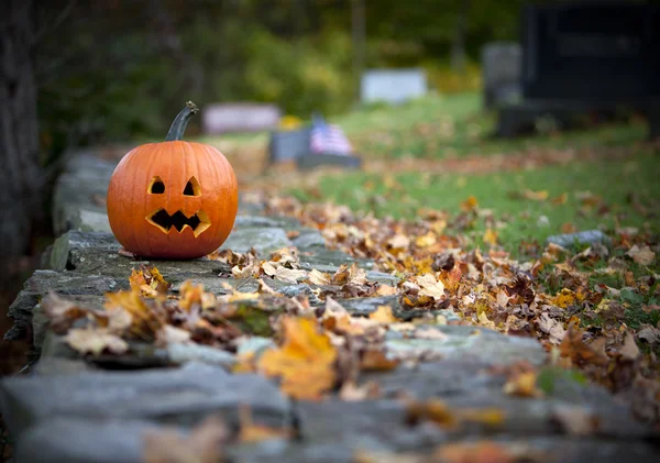 Spooky kabak mezarlık arka plan ile — Stok fotoğraf