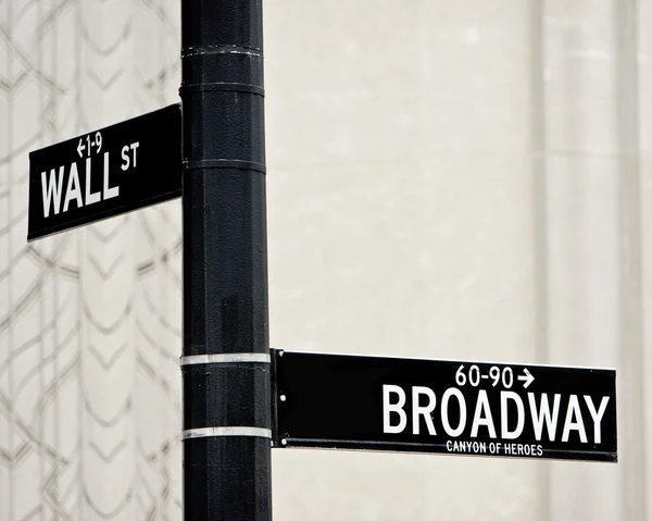 Wall St and Broadway street sign — Stock Photo, Image