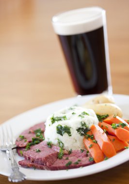 Traditional Corned Beef Dinner with Beer clipart