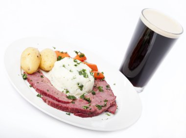 Traditional Corned Beef Dinner with Beer clipart