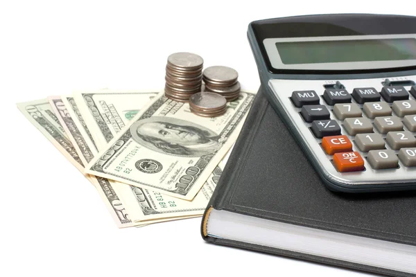 Środki pieniężne i kalkulator — Zdjęcie stockowe