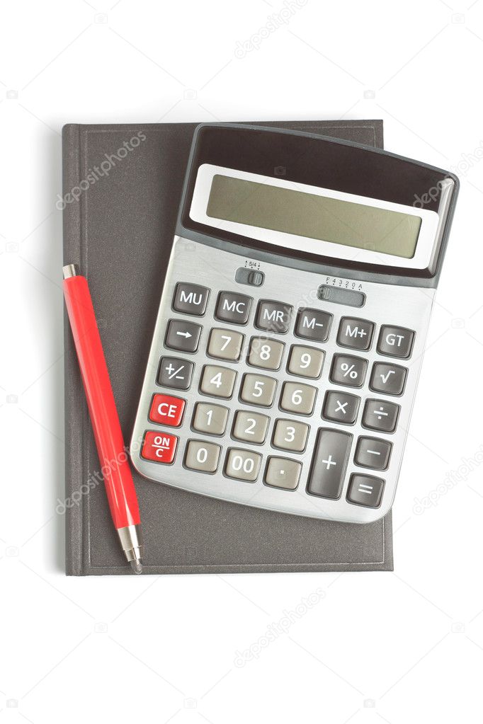 Red pencil, diary and calculator