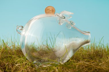 Glass piggy bank in grass clipart