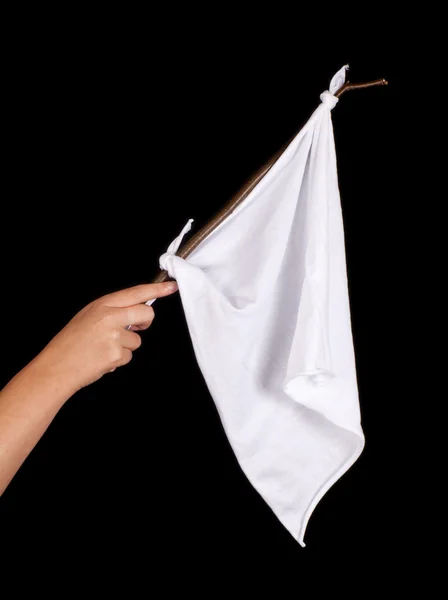 Hand with white flag — Stock Photo, Image