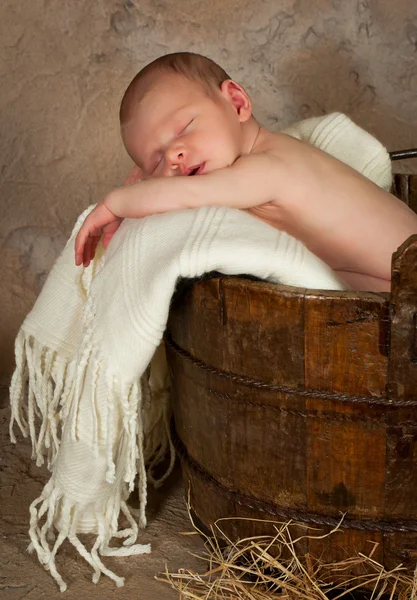 Baby in a barrel — Stock Photo, Image