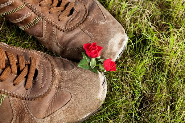 Laarzen en rozen — Stockfoto