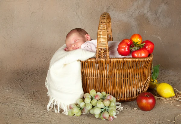 아기와 함께 쇼핑 바구니 — 스톡 사진