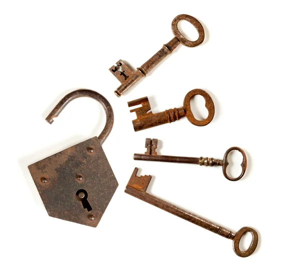 Dört anahtarı ve asma kilit — Stok fotoğraf