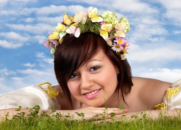 Boldog tavaszi nő — Stock Fotó
