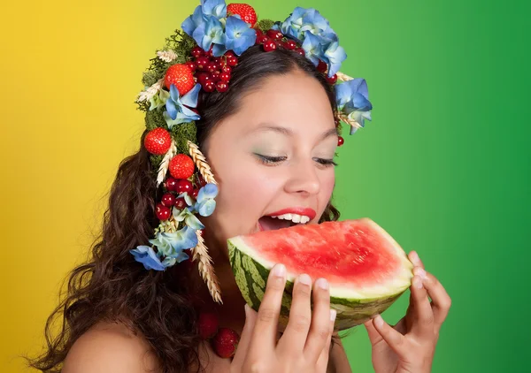 Summer girl with watermelon — Stock Photo, Image