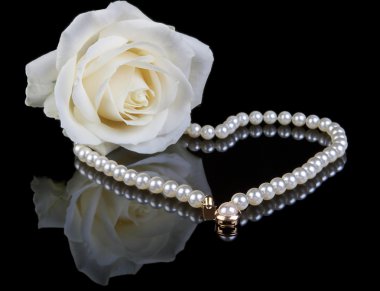 White pearls and rose clipart