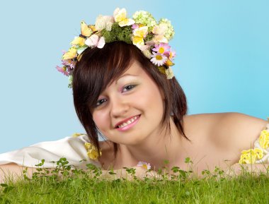 Spring girl in grass clipart