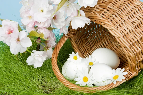 复活节的花朵和鸡蛋 — 图库照片
