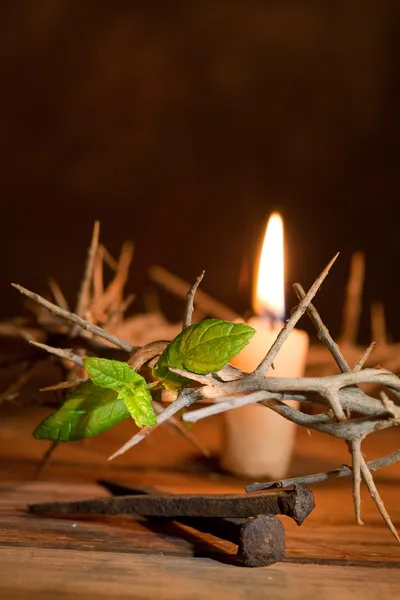 Thorns and candle at Easter — Stock Photo, Image