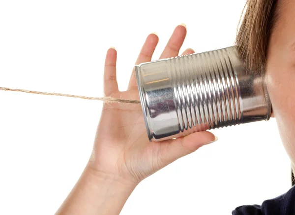 Telefonsamtal med en kan — Stockfoto
