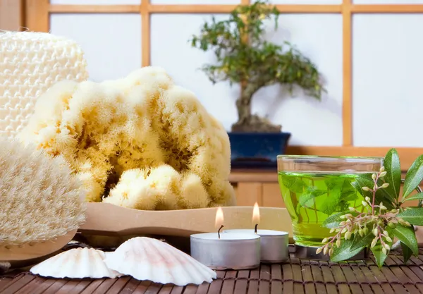 Bonsai and bath products — Stock Photo, Image