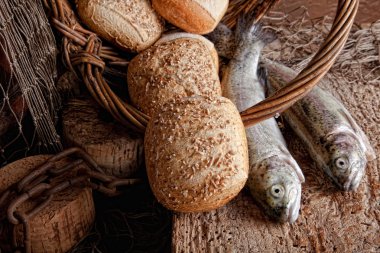 Bread and fresh fish clipart