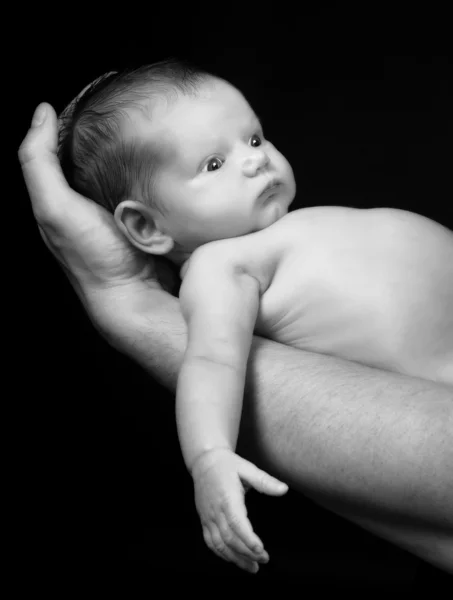 Ребенок на папиной руке — стоковое фото